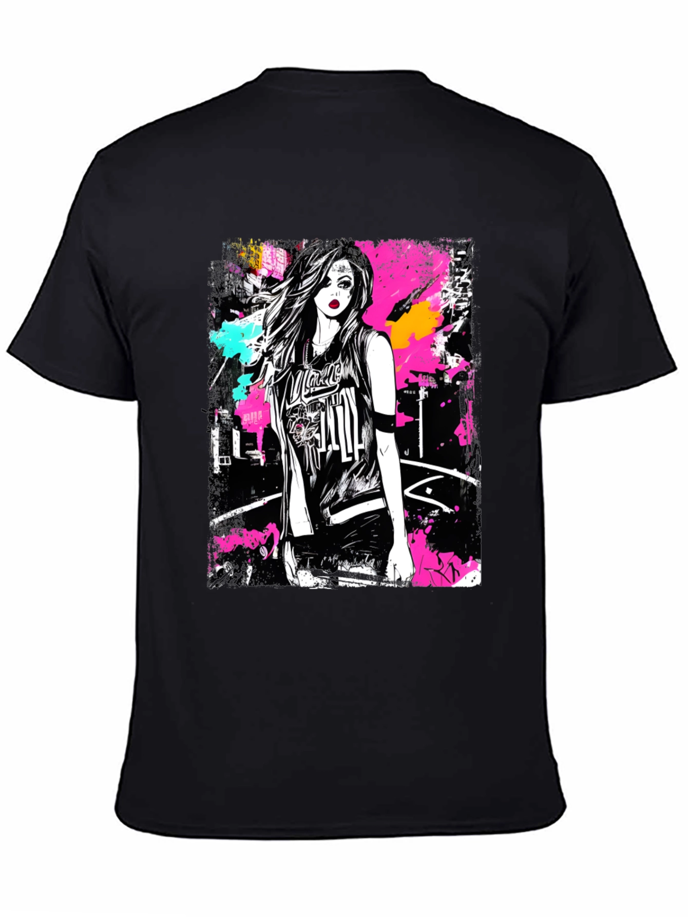 Camiseta Negra Estampada con Diseño Urbano