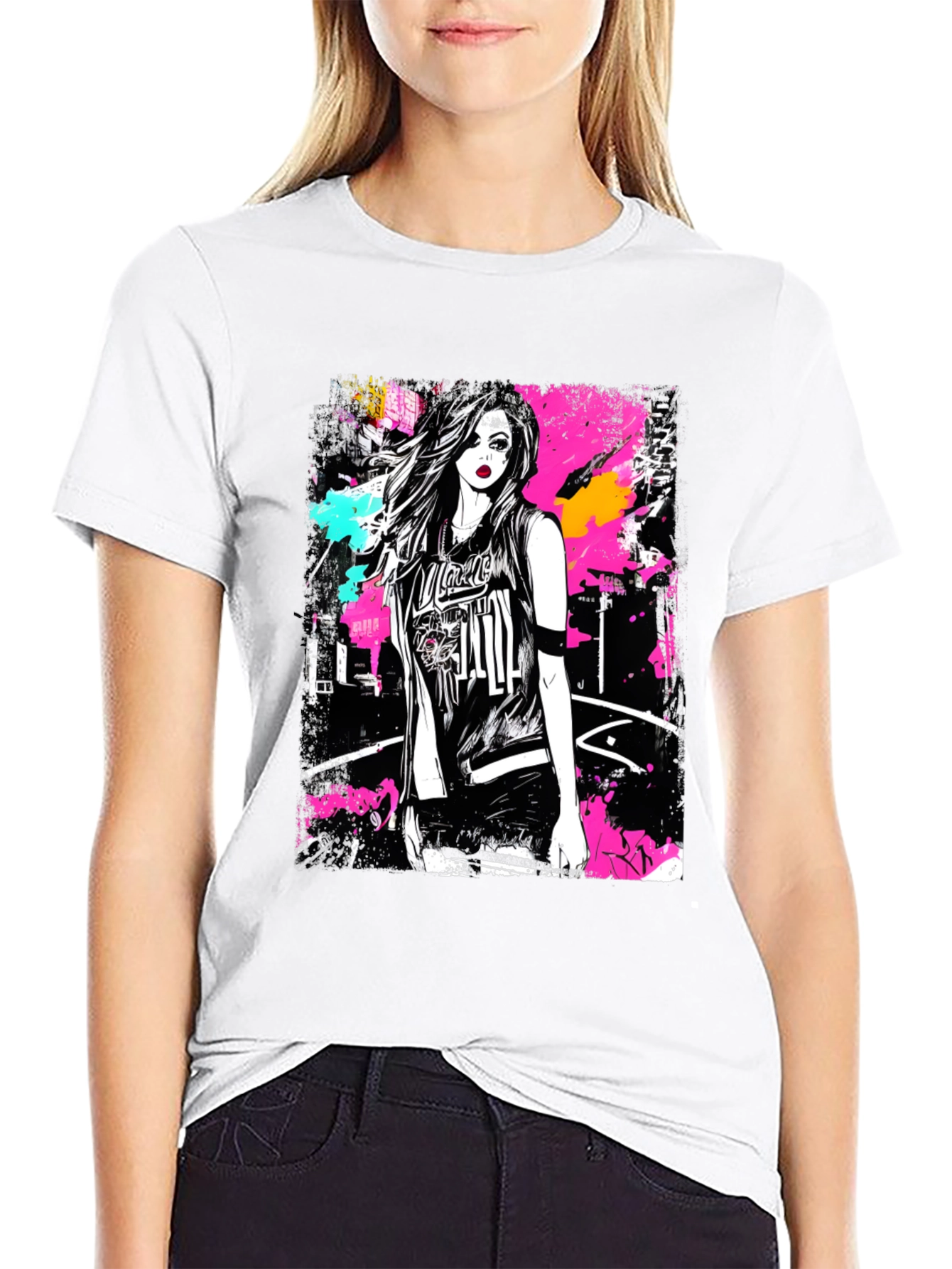 Camiseta Negra Estampada con Diseño Urbano