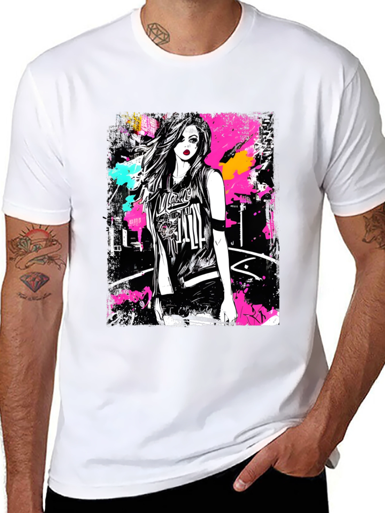 Camiseta Negra Estampada con Diseño Urbano