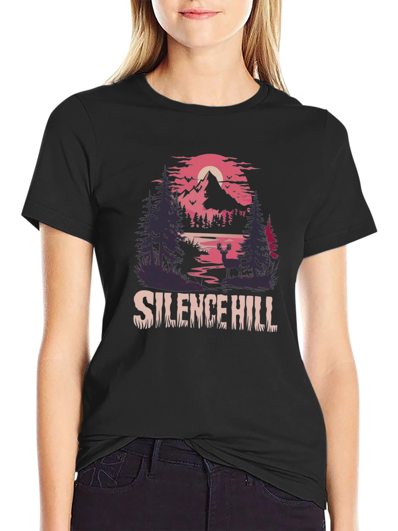 Camiseta Negra Silent Hill Estampada