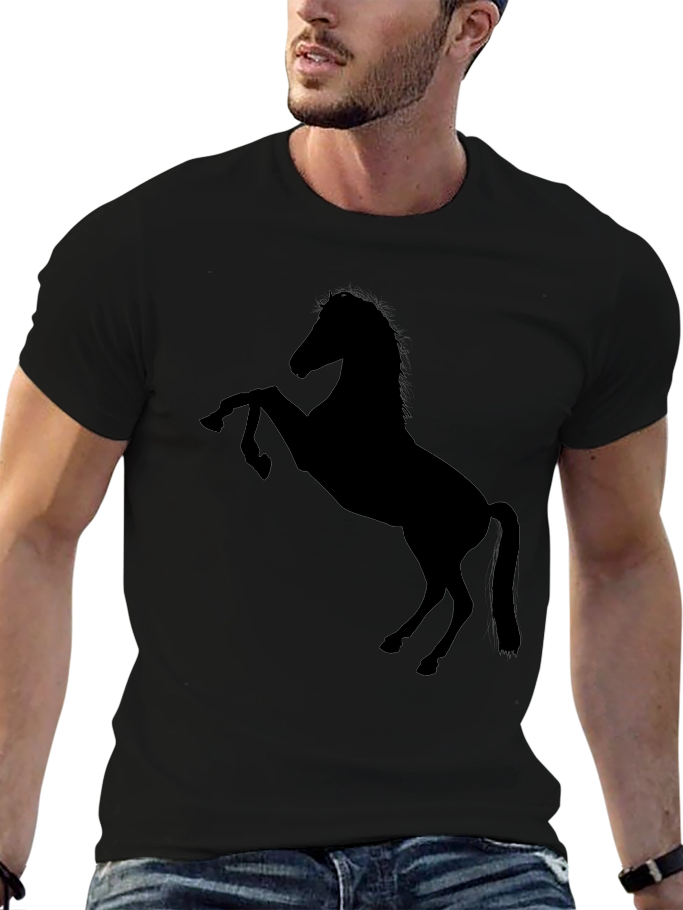 Camiseta Negra con Diseño de Caballo Salvaje