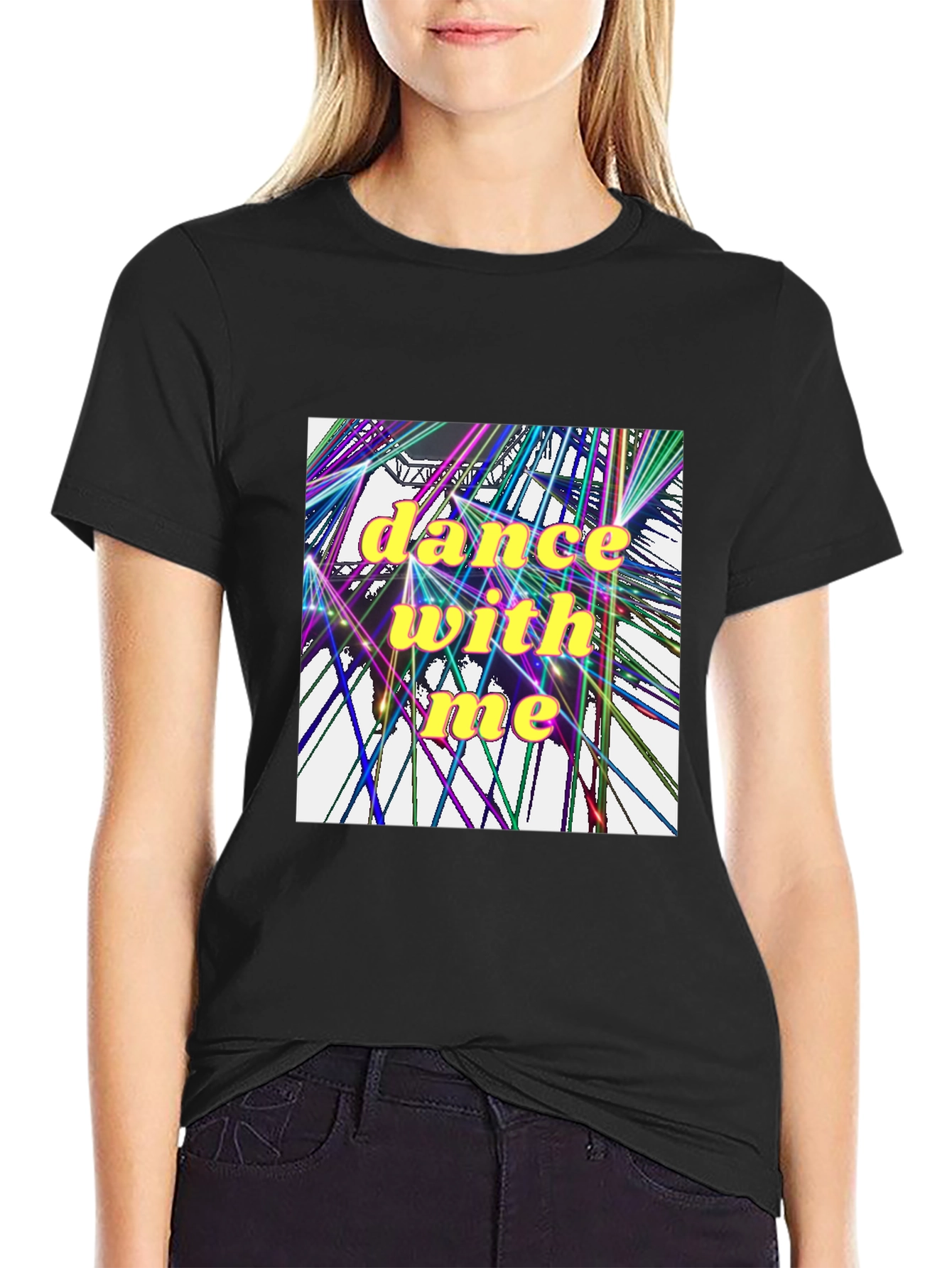 Camiseta Negra Dance With Me Diseño Abstracto
