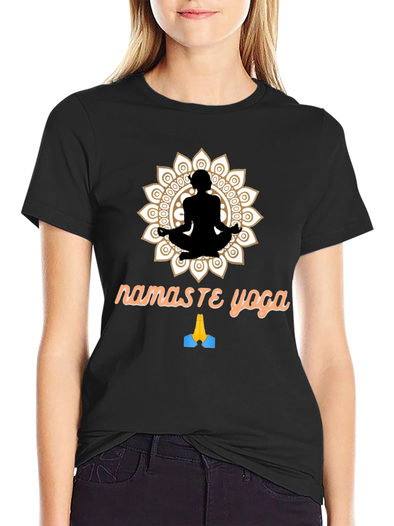 Camiseta Negra Namaste Yoga Diseño Mandala