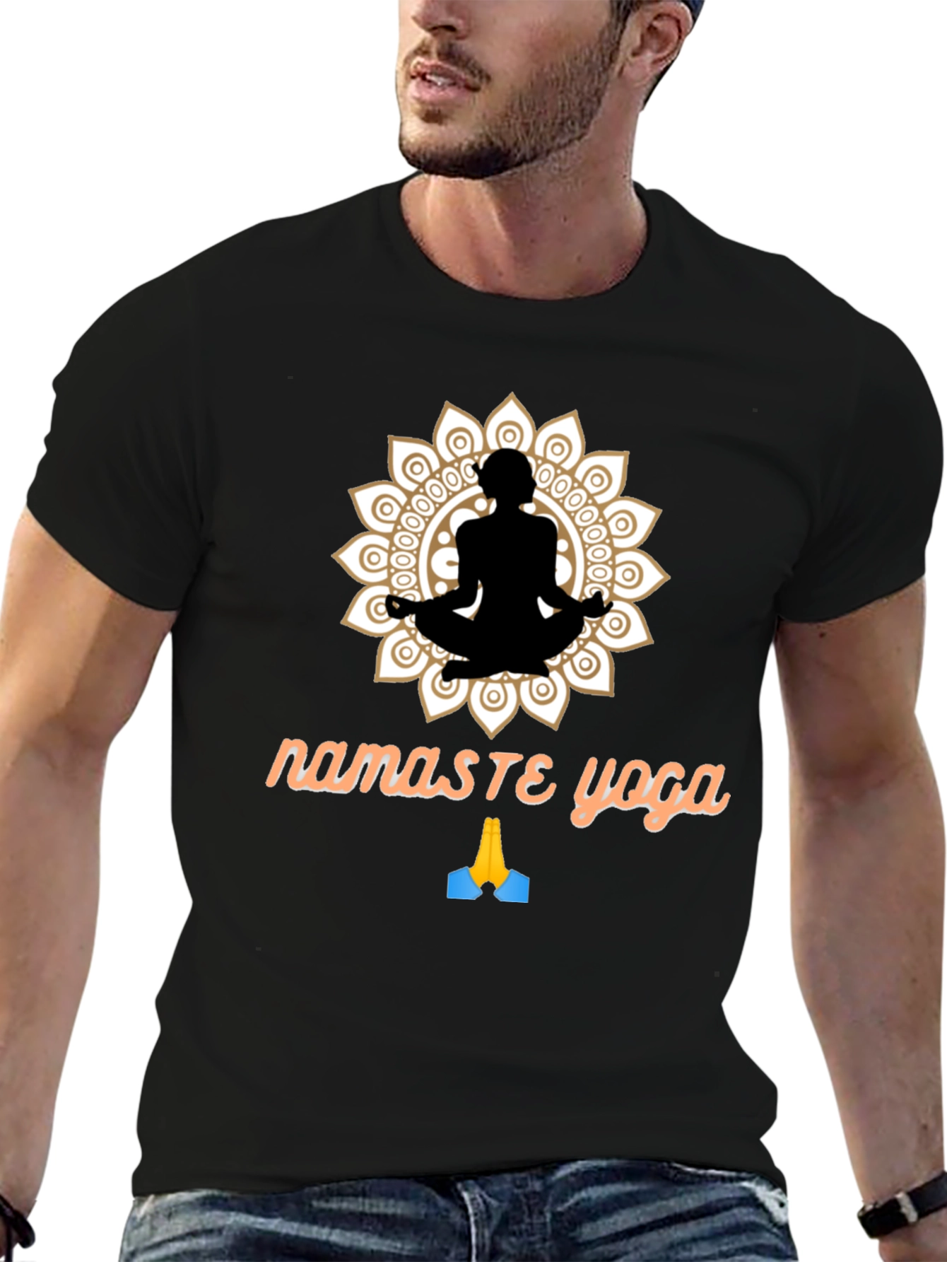 Camiseta Negra Namaste Yoga Diseño Mandala