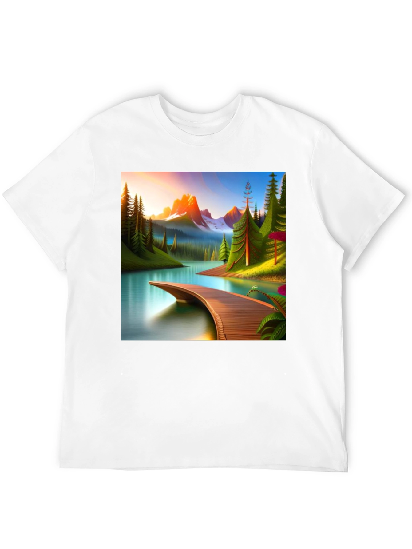 Camiseta Negra con Diseño de Paisaje Montañoso