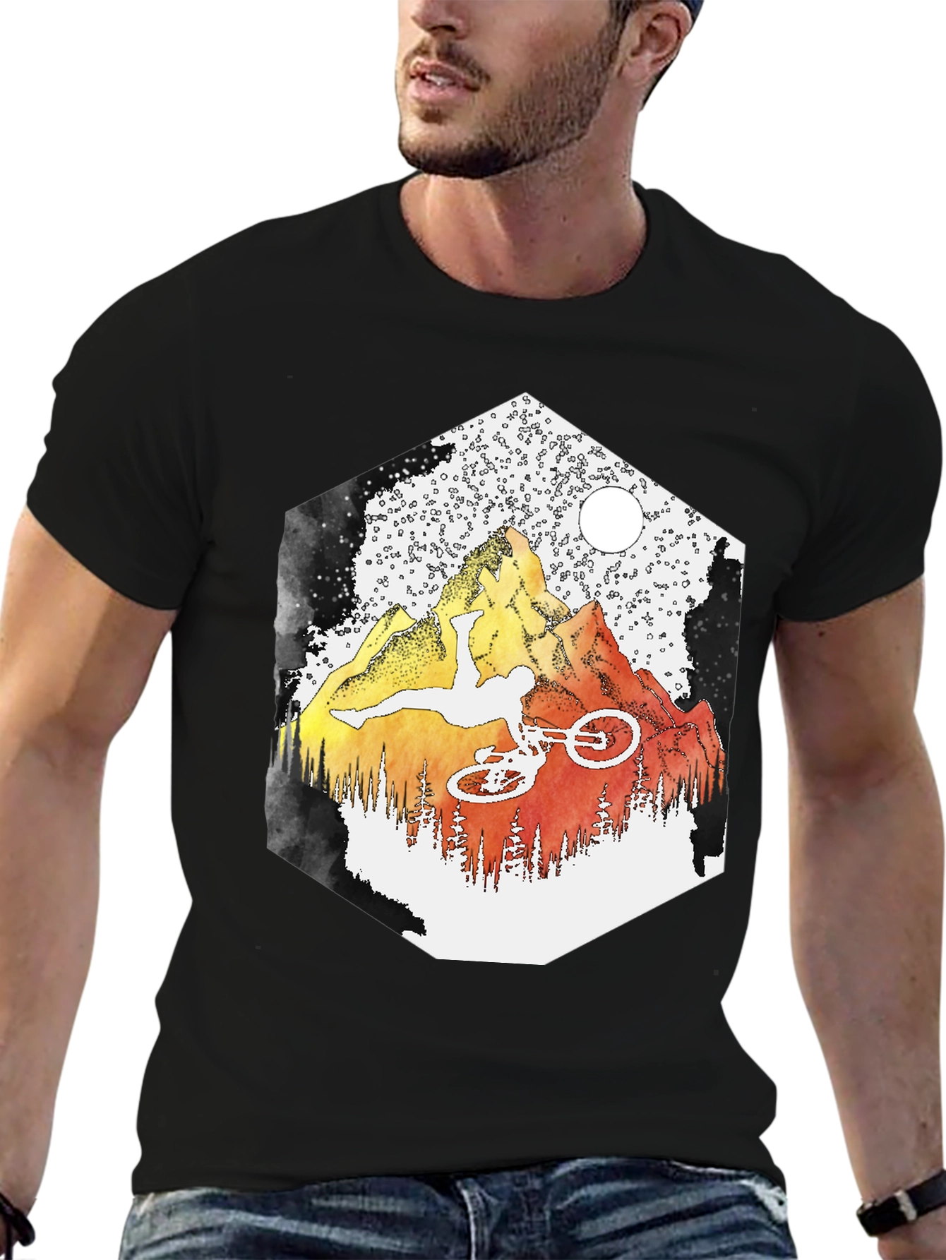 Camiseta Negra Montaña Bicicleta Extrema