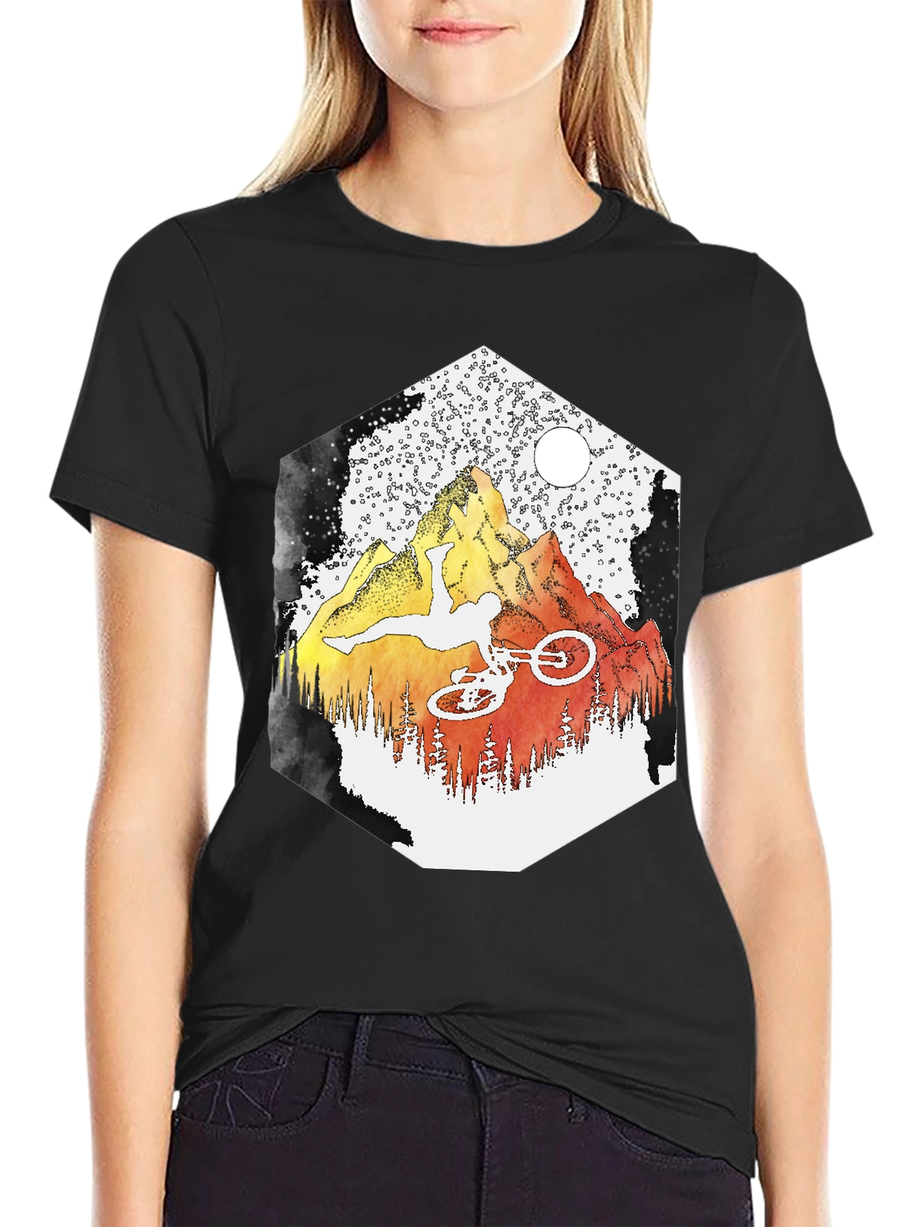 Camiseta Negra Montaña Bicicleta Extrema