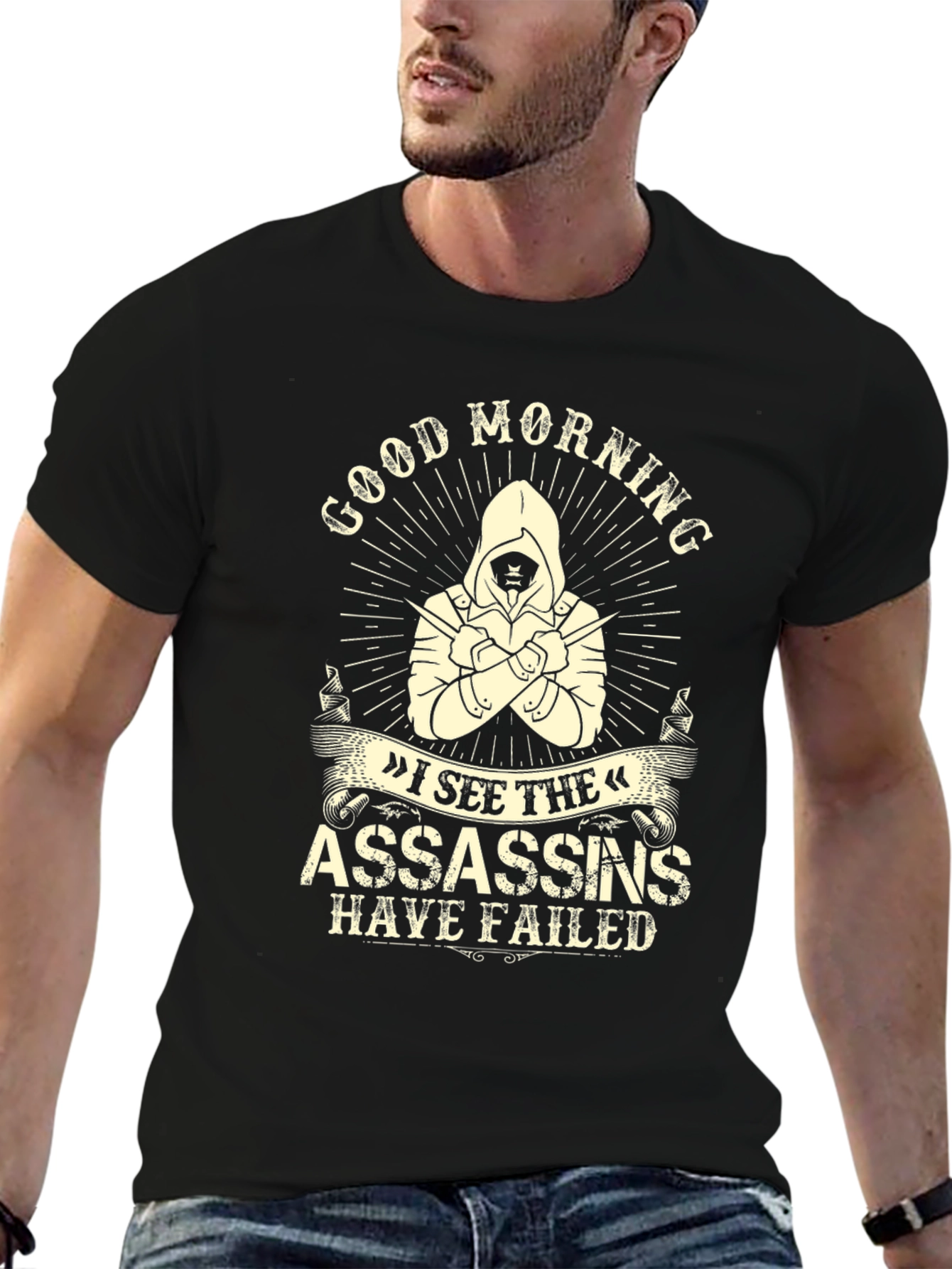 Camiseta negra con diseño Good Morning Assassins