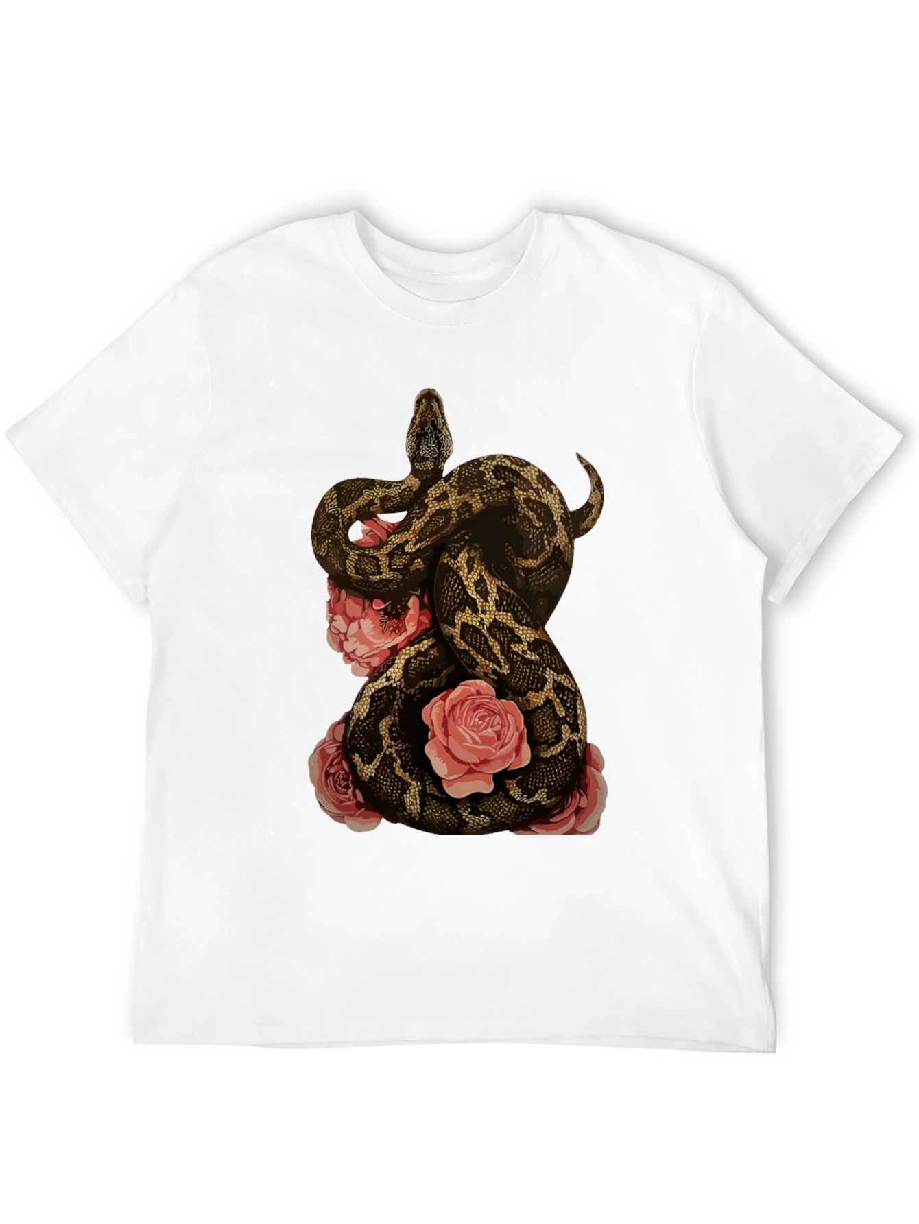 Camiseta Negra con Diseño de Serpiente y Rosas