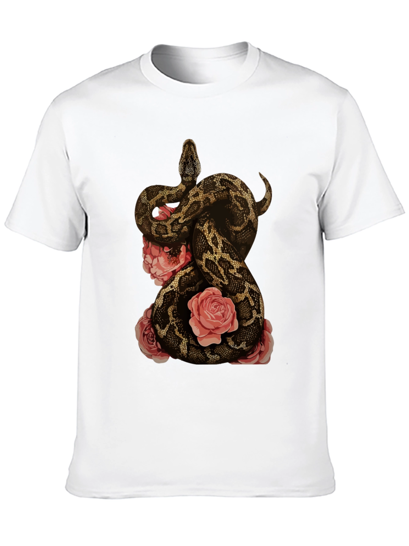Camiseta Negra con Diseño de Serpiente y Rosas