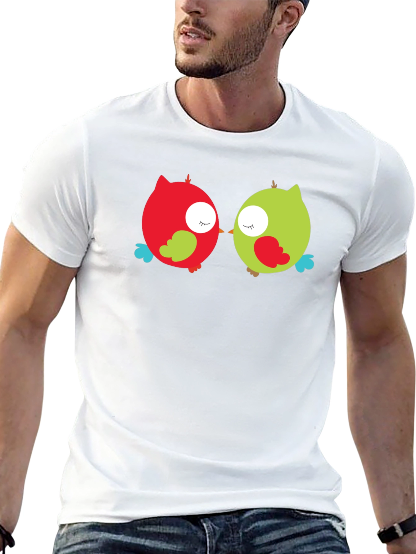 Camiseta Negra con Diseño de Búhos Enamorados