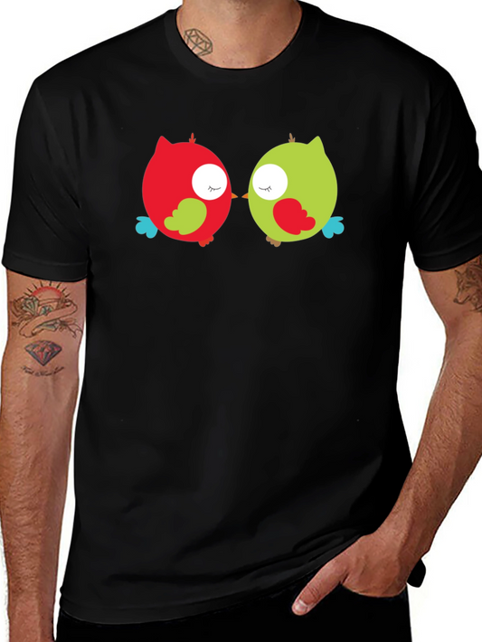 Camiseta Negra con Diseño de Búhos Enamorados