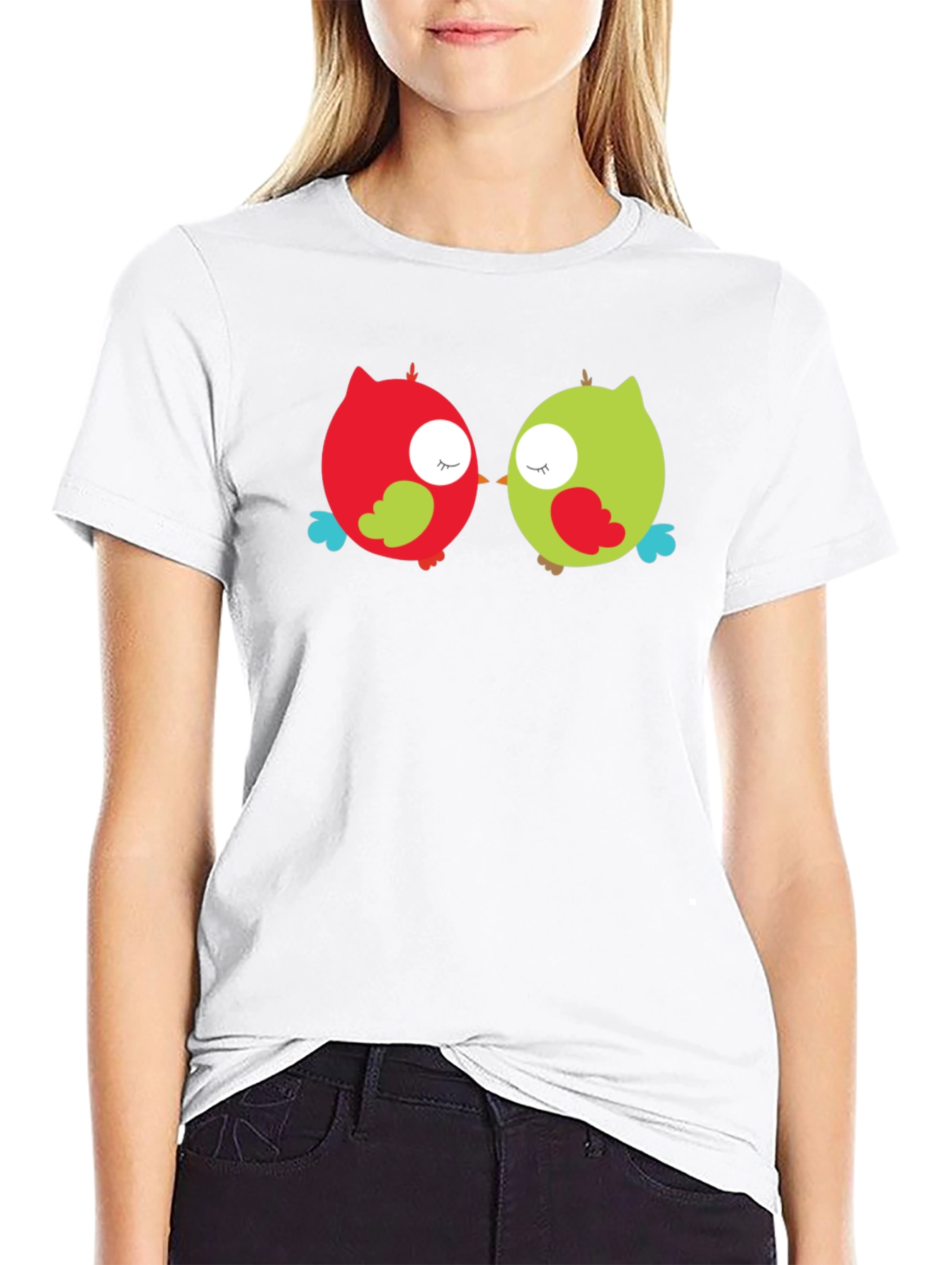 Camiseta Negra con Diseño de Búhos Enamorados