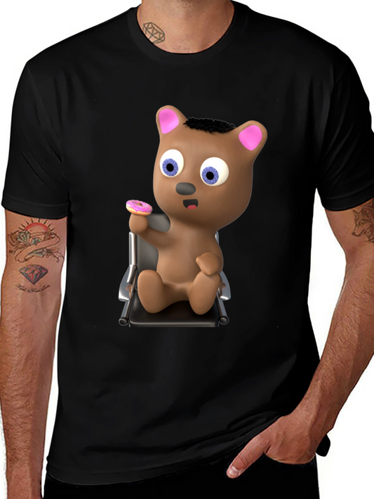 Camiseta Negra con Diseño de Oso y Donut
