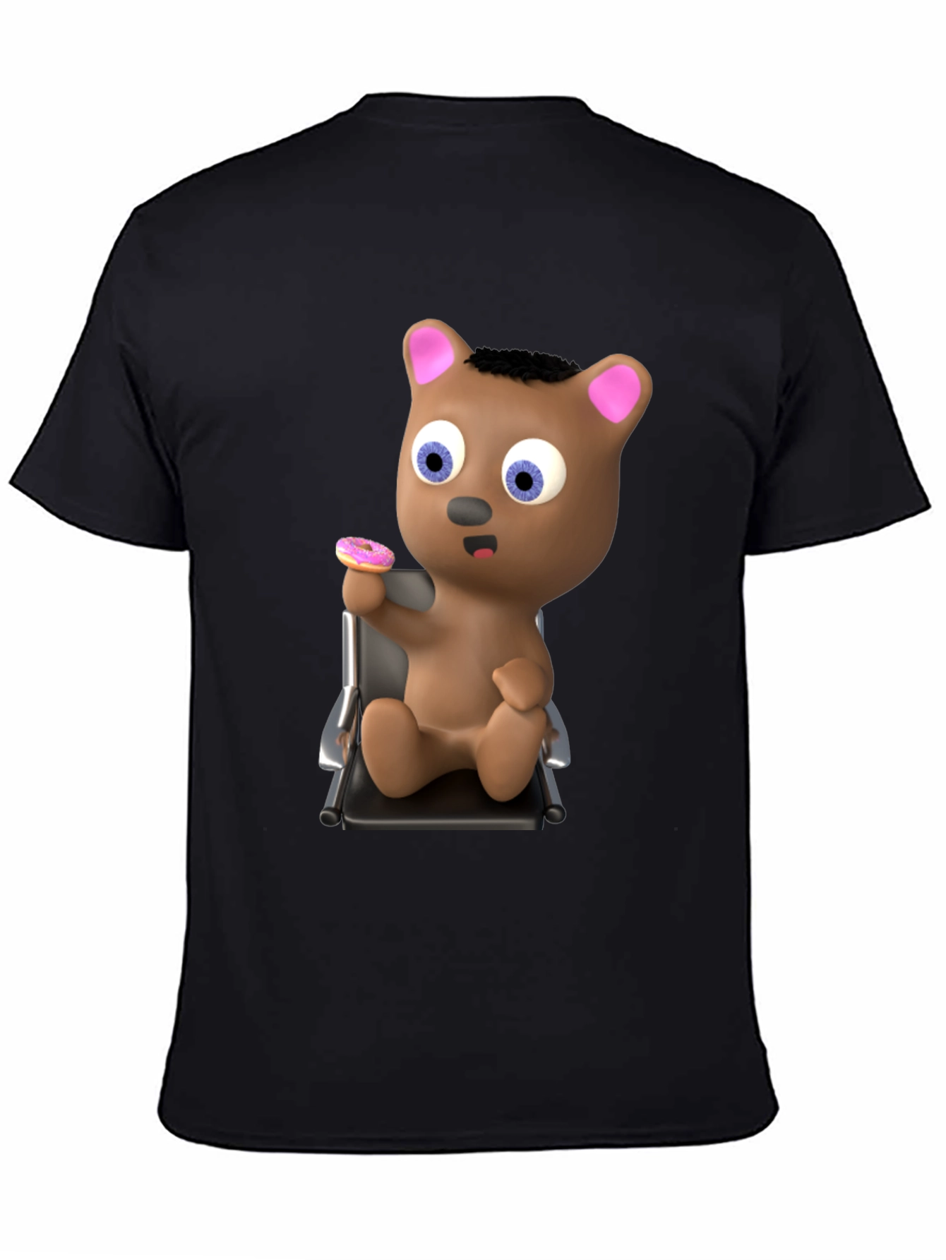 Camiseta Negra con Diseño de Oso y Donut