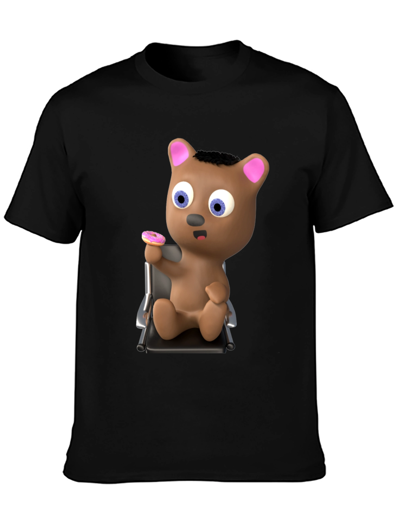 Camiseta Negra con Diseño de Oso y Donut