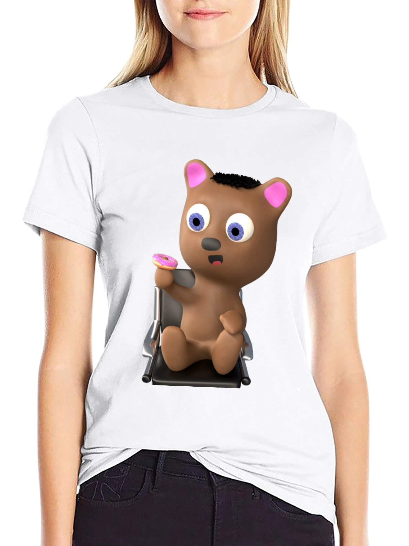 Camiseta Negra con Diseño de Oso y Donut