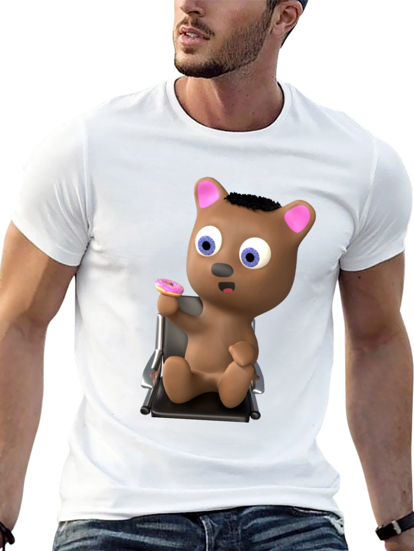 Camiseta Negra con Diseño de Oso y Donut