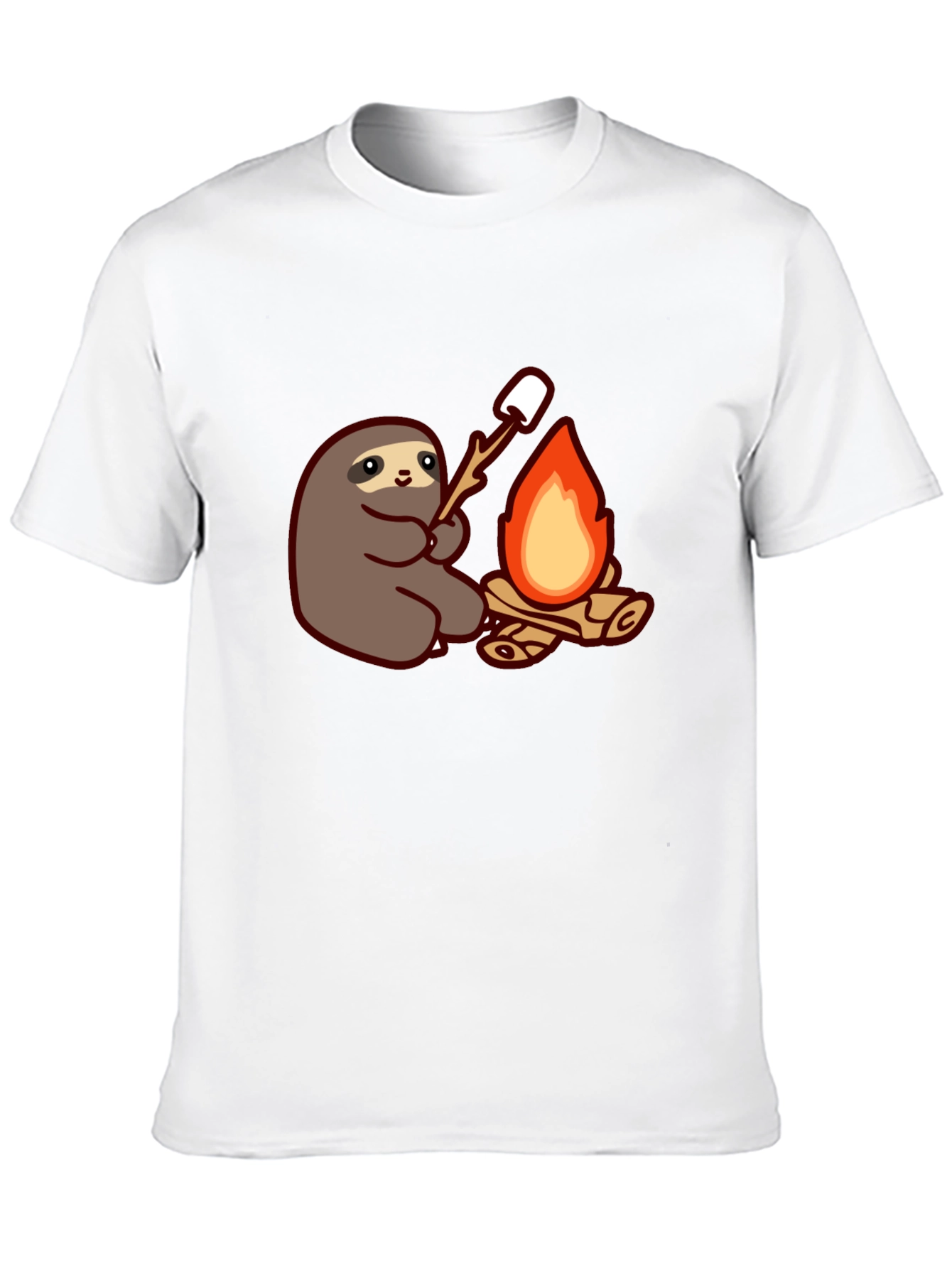 Camiseta Negra con Diseño de Perezoso Asando Malvaviscos