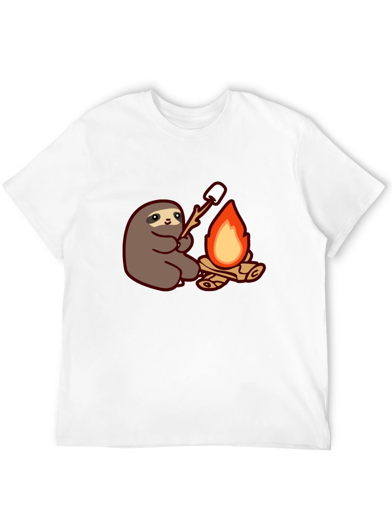 Camiseta Negra con Diseño de Perezoso Asando Malvaviscos