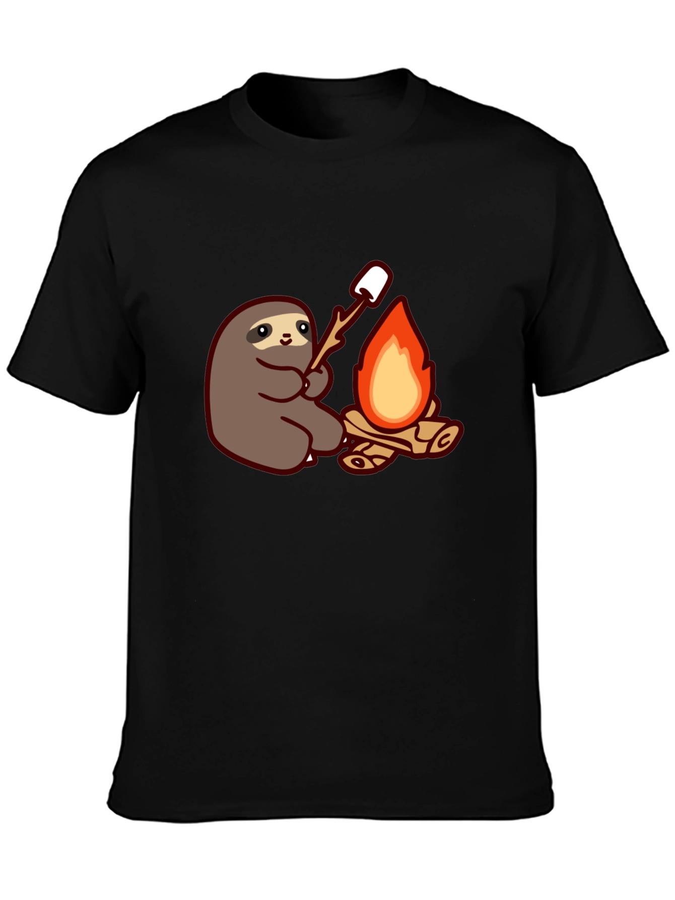 Camiseta Negra con Diseño de Perezoso Asando Malvaviscos